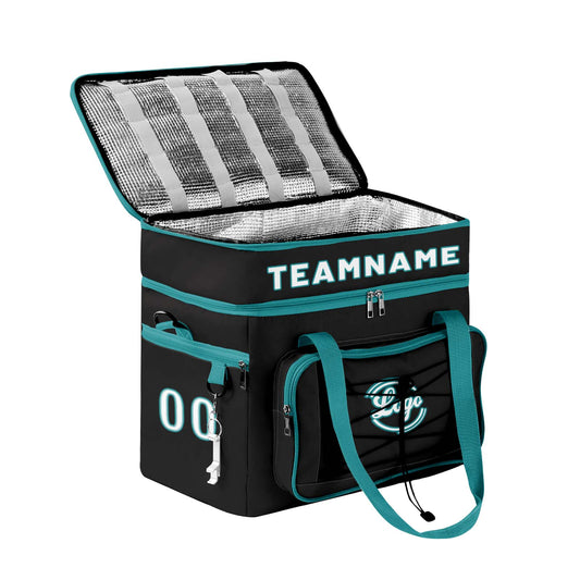 Maßgeschickerte Schwarz Cyan vollflächig bedruckte isolierte Kühltasche mit Doppelwand Wasserdichte 600D Oxford Picknick-Tragetasche für Teamevents & Outdoor-Grillen