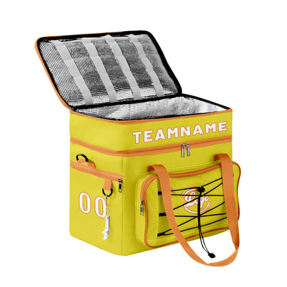 Maßgeschickerte Gelb Orange vollflächig bedruckte isolierte Kühltasche mit Doppelwand Wasserdichte 600D Oxford Picknick-Tragetasche für Teamevents & Outdoor-Grillen