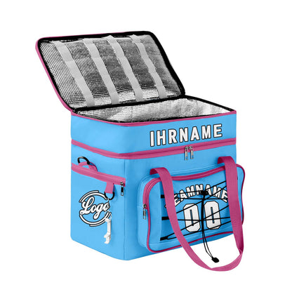 Maßgeschickerte Blau Rosa vollflächig bedruckte isolierte Kühltasche mit Doppelwand Wasserdichte 600D Oxford Picknick-Tragetasche für Teamevents & Outdoor-Grillen