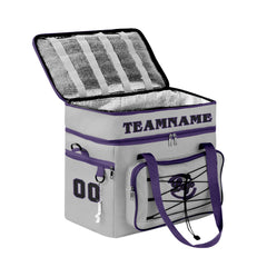 Maßgeschickerte Grau Lila vollflächig bedruckte isolierte Kühltasche mit Doppelwand Wasserdichte 600D Oxford Picknick-Tragetasche für Teamevents & Outdoor-Grillen