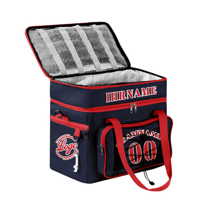 Maßgeschickerte Blau Rot vollflächig bedruckte isolierte Kühltasche mit Doppelwand Wasserdichte 600D Oxford Picknick-Tragetasche für Teamevents & Outdoor-Grillen