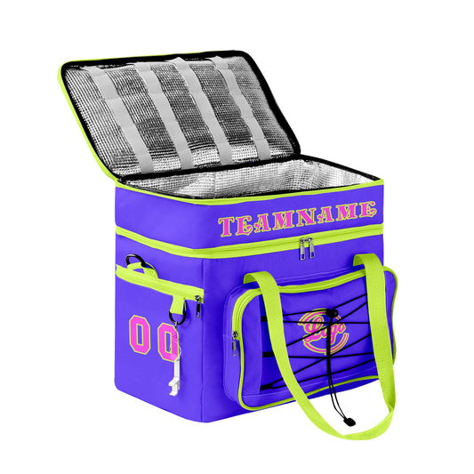 Maßgeschickerte Lila Grün vollflächig bedruckte isolierte Kühltasche mit Doppelwand Wasserdichte 600D Oxford Picknick-Tragetasche für Teamevents & Outdoor-Grillen