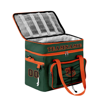 Maßgeschickerte Dunkelgrün Orange vollflächig bedruckte isolierte Kühltasche mit Doppelwand Wasserdichte 600D Oxford Picknick-Tragetasche für Teamevents & Outdoor-Grillen
