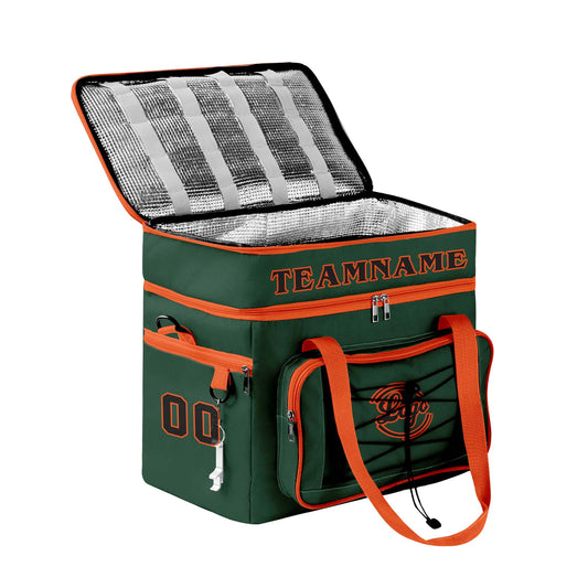 Maßgeschickerte Dunkelgrün Orange vollflächig bedruckte isolierte Kühltasche mit Doppelwand Wasserdichte 600D Oxford Picknick-Tragetasche für Teamevents & Outdoor-Grillen