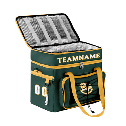 Maßgeschickerte Dunkelgrün Gelb vollflächig bedruckte isolierte Kühltasche mit Doppelwand Wasserdichte 600D Oxford Picknick-Tragetasche für Teamevents & Outdoor-Grillen