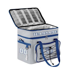 Maßgeschickerte Grau Dunkelblau vollflächig bedruckte isolierte Kühltasche mit Doppelwand Wasserdichte 600D Oxford Picknick-Tragetasche für Teamevents & Outdoor-Grillen
