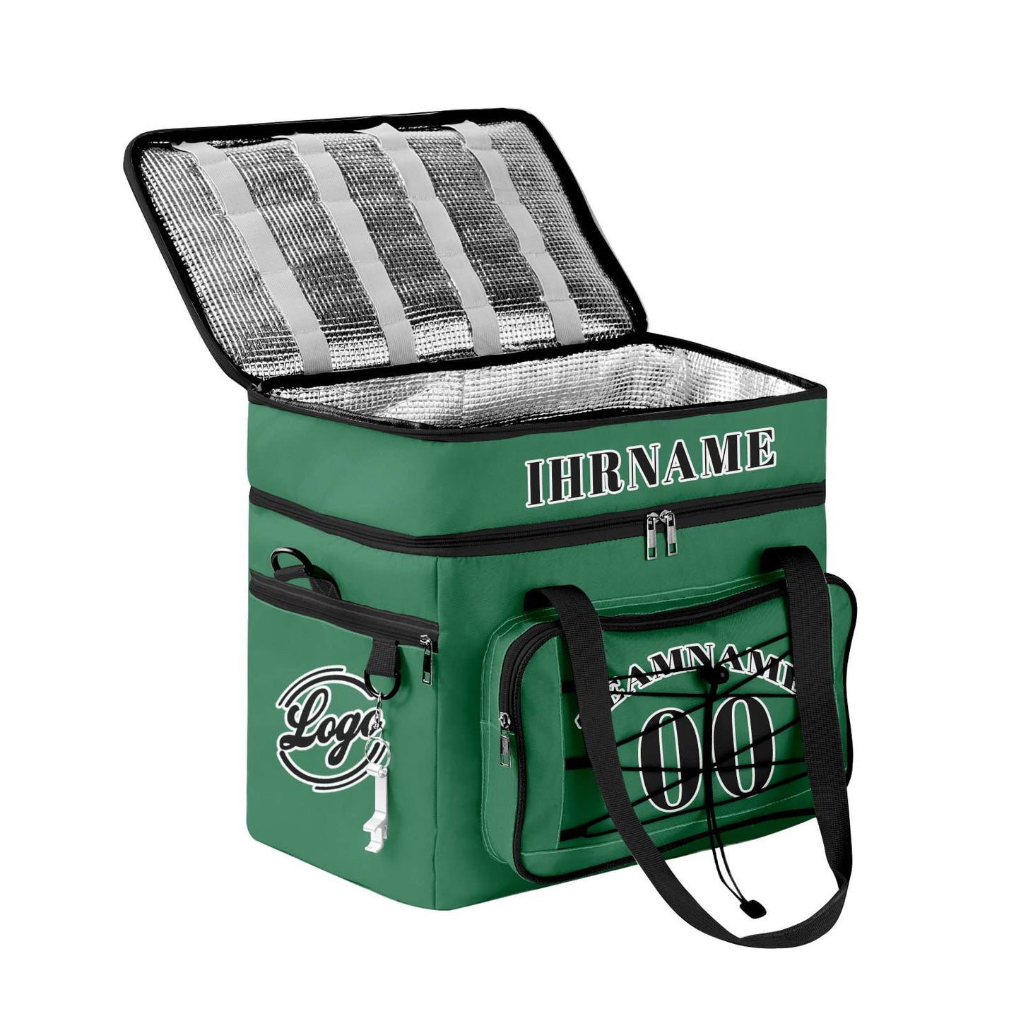 Maßgeschickerte Grün Schwarz vollflächig bedruckte isolierte Kühltasche mit Doppelwand Wasserdichte 600D Oxford Picknick-Tragetasche für Teamevents & Outdoor-Grillen