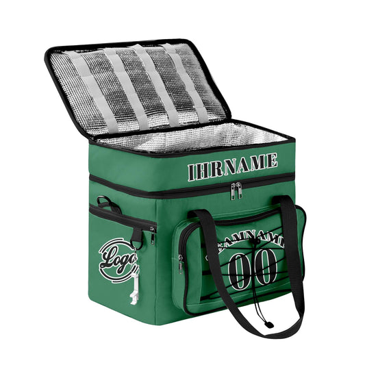 Maßgeschickerte Grün Schwarz vollflächig bedruckte isolierte Kühltasche mit Doppelwand Wasserdichte 600D Oxford Picknick-Tragetasche für Teamevents & Outdoor-Grillen