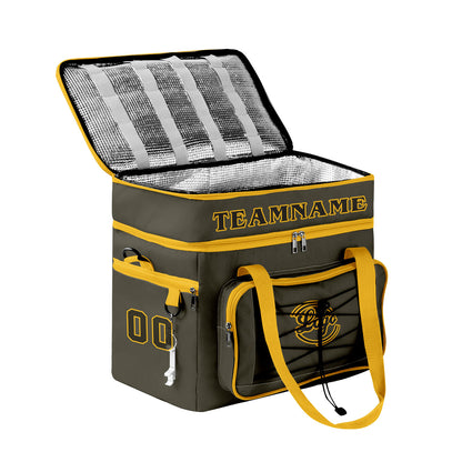 Maßgeschickerte Dunkelgrün Gelb vollflächig bedruckte isolierte Kühltasche mit Doppelwand Wasserdichte 600D Oxford Picknick-Tragetasche für Teamevents & Outdoor-Grillen