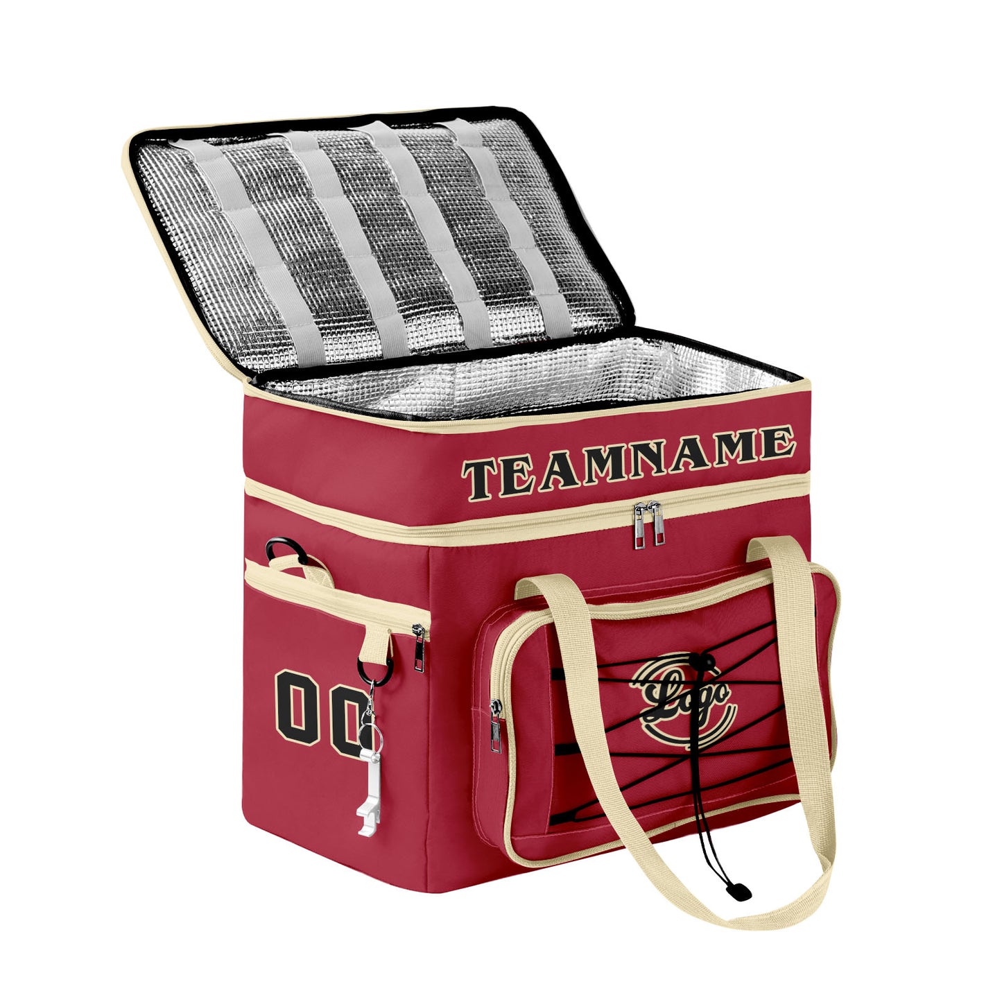 Maßgeschickerte Rot Creme vollflächig bedruckte isolierte Kühltasche mit Doppelwand Wasserdichte 600D Oxford Picknick-Tragetasche für Teamevents & Outdoor-Grillen