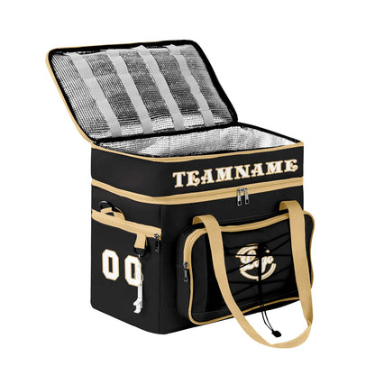 Maßgeschickerte  Schwarz Beige vollflächig bedruckte isolierte Kühltasche mit Doppelwand Wasserdichte 600D Oxford Picknick-Tragetasche für Teamevents & Outdoor-Grillen