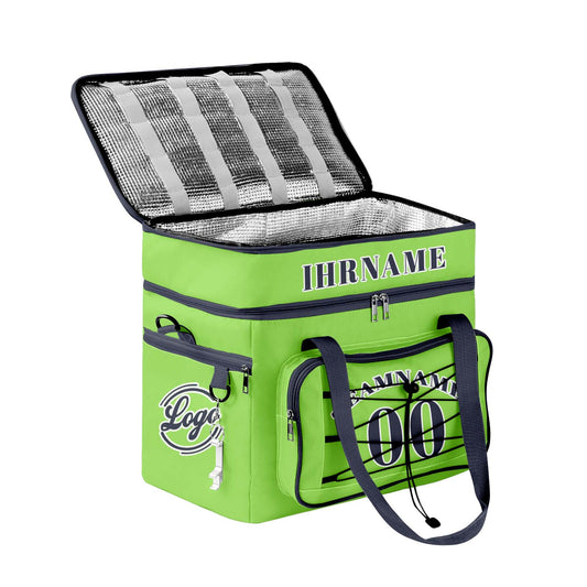 Maßgeschickerte Grün Blau vollflächig bedruckte isolierte Kühltasche mit Doppelwand Wasserdichte 600D Oxford Picknick-Tragetasche für Teamevents & Outdoor-Grillen