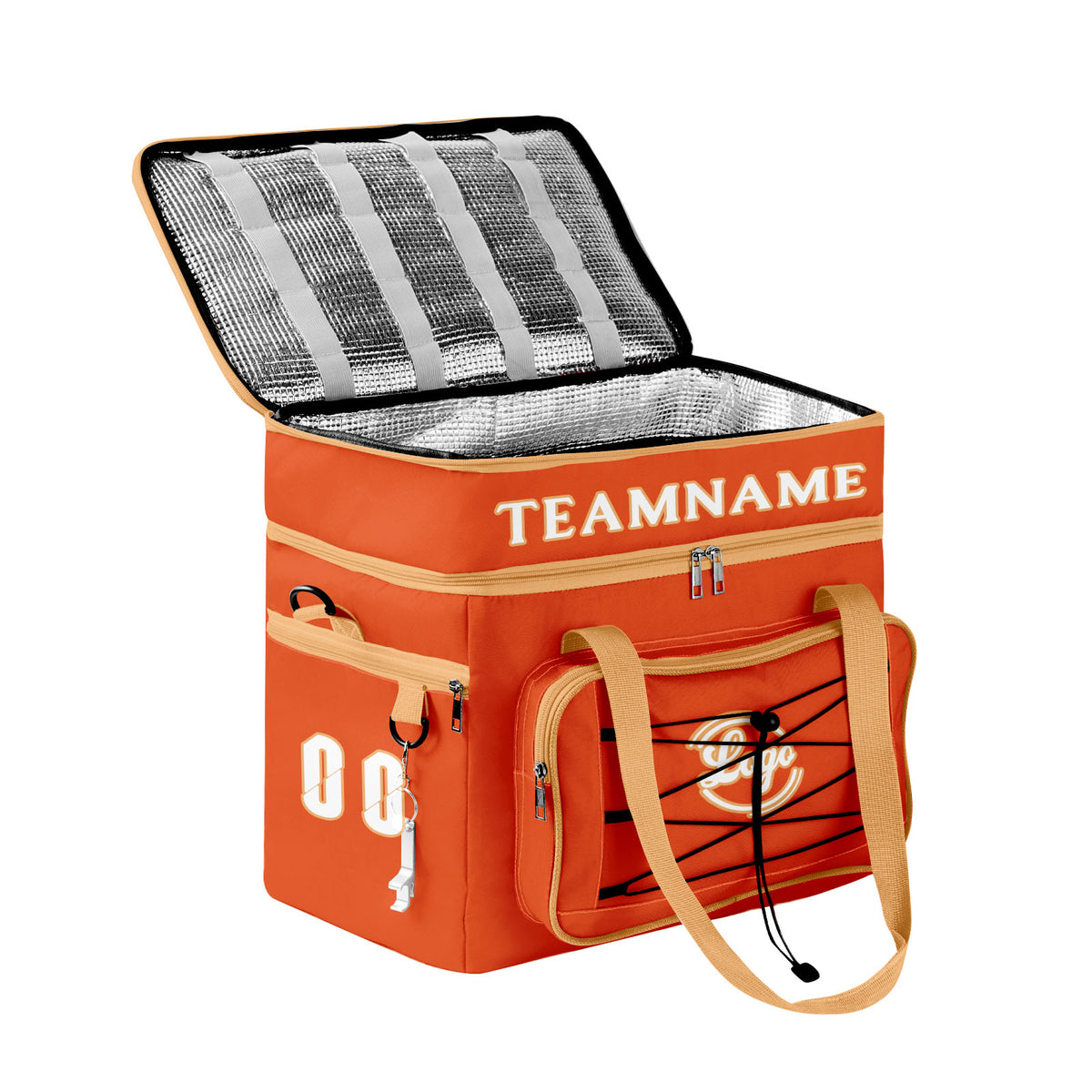Maßgeschickerte Orange Beige vollflächig bedruckte isolierte Kühltasche mit Doppelwand Wasserdichte 600D Oxford Picknick-Tragetasche für Teamevents & Outdoor-Grillen