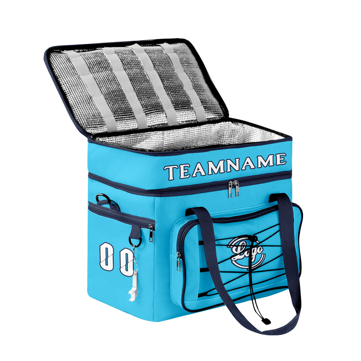 Maßgeschickerte Marineblau vollflächig bedruckte isolierte Kühltasche mit Doppelwand Wasserdichte 600D Oxford Picknick-Tragetasche für Teamevents & Outdoor-Grillen