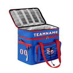 Maßgeschickerte Dunkelblau Rot vollflächig bedruckte isolierte Kühltasche mit Doppelwand Wasserdichte 600D Oxford Picknick-Tragetasche für Teamevents & Outdoor-Grillen