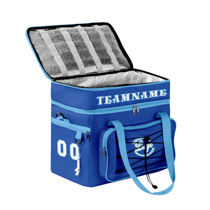 Maßgeschickerte Dunkelblau Türkis vollflächig bedruckte isolierte Kühltasche mit Doppelwand Wasserdichte 600D Oxford Picknick-Tragetasche für Teamevents & Outdoor-Grillen