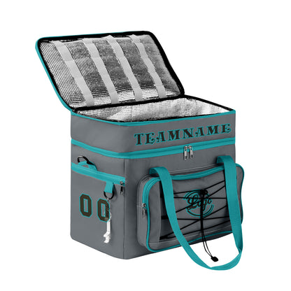 Maßgeschickerte Grau Cyan vollflächig bedruckte isolierte Kühltasche mit Doppelwand Wasserdichte 600D Oxford Picknick-Tragetasche für Teamevents & Outdoor-Grillen