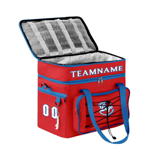 Maßgeschickerte Rot Blau vollflächig bedruckte isolierte Kühltasche mit Doppelwand Wasserdichte 600D Oxford Picknick-Tragetasche für Teamevents & Outdoor-Grillen