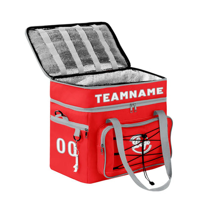Maßgeschickerte Rot Grau vollflächig bedruckte isolierte Kühltasche mit Doppelwand Wasserdichte 600D Oxford Picknick-Tragetasche für Teamevents & Outdoor-Grillen