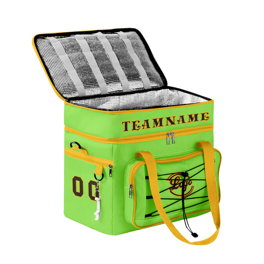 Maßgeschickerte Grün Gelb vollflächig bedruckte isolierte Kühltasche mit Doppelwand Wasserdichte 600D Oxford Picknick-Tragetasche für Teamevents & Outdoor-Grillen