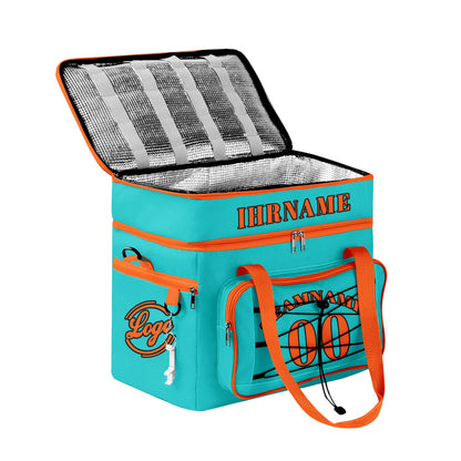 Maßgeschickerte Cyan Orange vollflächig bedruckte isolierte Kühltasche mit Doppelwand Wasserdichte 600D Oxford Picknick-Tragetasche für Teamevents & Outdoor-Grillen