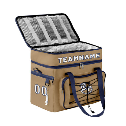 Maßgeschickerte Braun Blau vollflächig bedruckte isolierte Kühltasche mit Doppelwand Wasserdichte 600D Oxford Picknick-Tragetasche für Teamevents & Outdoor-Grillen