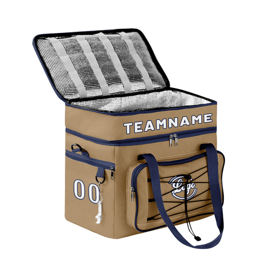 Maßgeschickerte Braun Blau vollflächig bedruckte isolierte Kühltasche mit Doppelwand Wasserdichte 600D Oxford Picknick-Tragetasche für Teamevents & Outdoor-Grillen