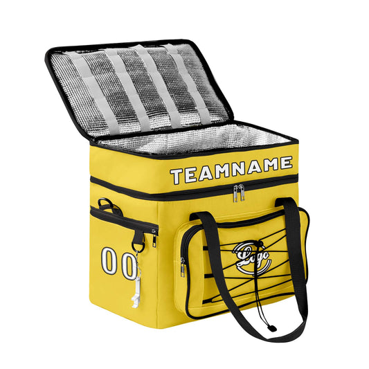 Maßgeschickerte Gelb Schwarz vollflächig bedruckte isolierte Kühltasche mit Doppelwand Wasserdichte 600D Oxford Picknick-Tragetasche für Teamevents & Outdoor-Grillen