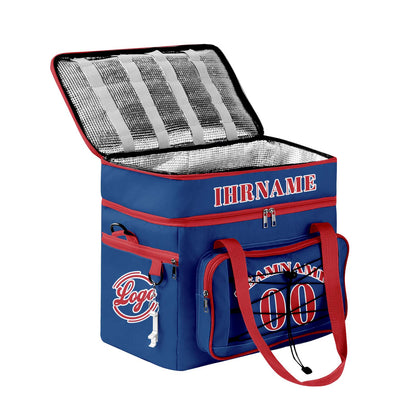 Maßgeschickerte Blau Rot vollflächig bedruckte isolierte Kühltasche mit Doppelwand Wasserdichte 600D Oxford Picknick-Tragetasche für Teamevents & Outdoor-Grillen