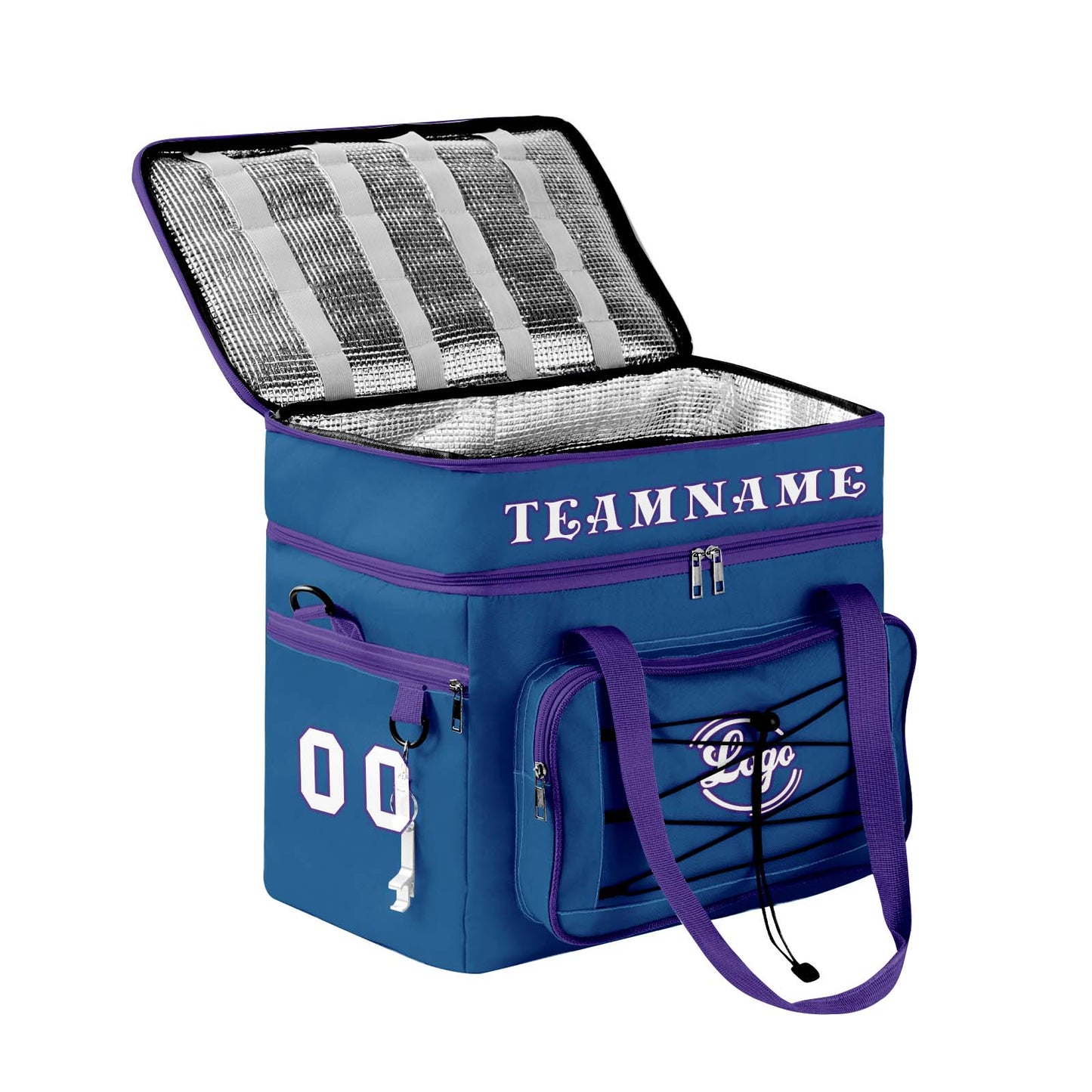 Maßgeschickerte Dunkelblau Lila vollflächig bedruckte isolierte Kühltasche mit Doppelwand Wasserdichte 600D Oxford Picknick-Tragetasche für Teamevents & Outdoor-Grillen