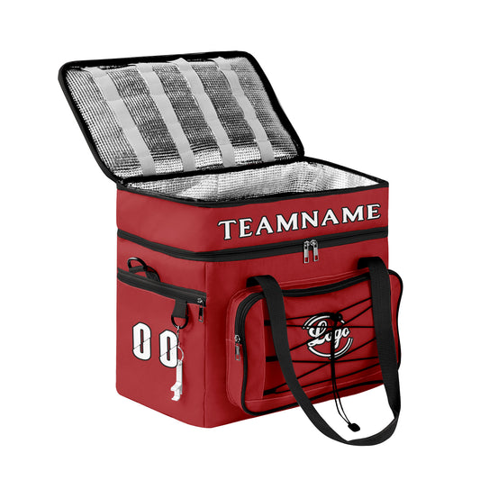 Maßgeschickerte Rot Schwarz vollflächig bedruckte isolierte Kühltasche mit Doppelwand Wasserdichte 600D Oxford Picknick-Tragetasche für Teamevents & Outdoor-Grillen