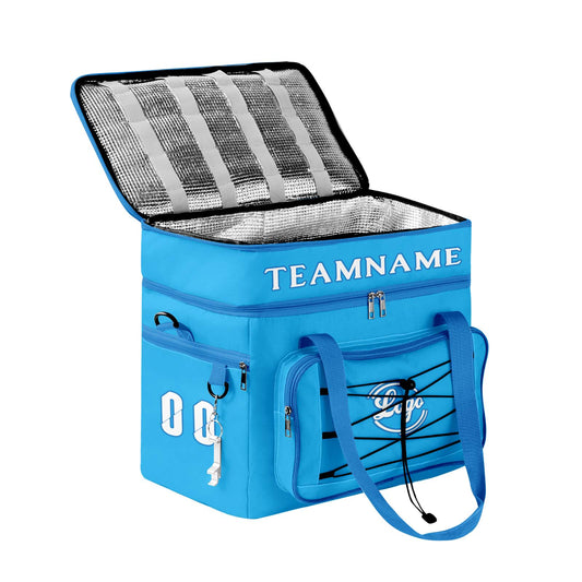 Maßgeschickerte Türkis Dunkelblau vollflächig bedruckte isolierte Kühltasche mit Doppelwand Wasserdichte 600D Oxford Picknick-Tragetasche für Teamevents & Outdoor-Grillen