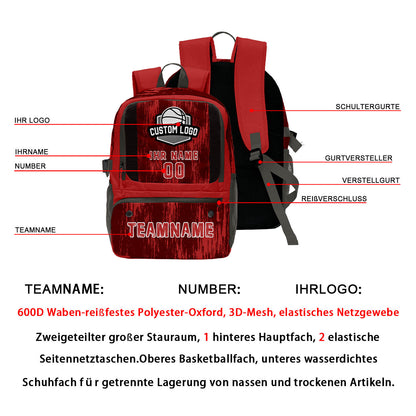 Personalisierter roter und grauer Basketball - und Fußballrucksack mit Spielernamen & Nummern und Teamlogo #BP-0919-0032