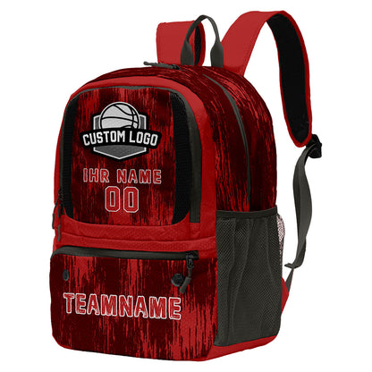 Personalisierter roter und grauer Basketball - und Fußballrucksack mit Spielernamen & Nummern und Teamlogo #BP-0919-0032