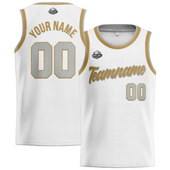 Benutzerdefinierte Authentisch  Basketball Trikot Weiß-Gold-Grau