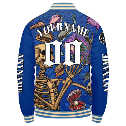 Maßgeschneiderte Blau Letterman Varsity Jacket Individuelle Stickerei Druck nach Ihrem Wunsch