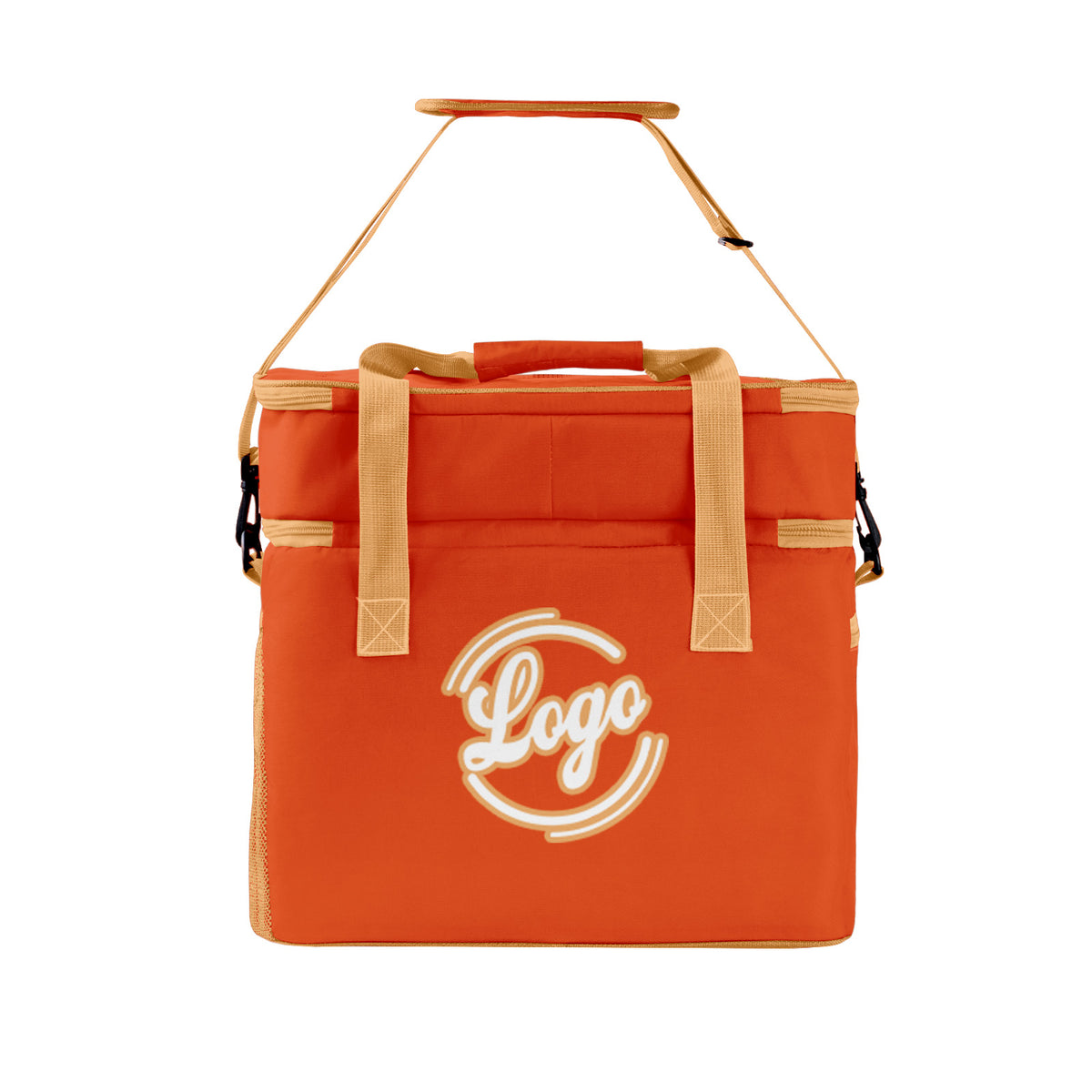 Maßgeschickerte Orange Beige vollflächig bedruckte isolierte Kühltasche mit Doppelwand Wasserdichte 600D Oxford Picknick-Tragetasche für Teamevents & Outdoor-Grillen