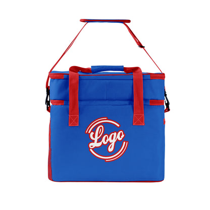 Maßgeschickerte Dunkelblau Rot vollflächig bedruckte isolierte Kühltasche mit Doppelwand Wasserdichte 600D Oxford Picknick-Tragetasche für Teamevents & Outdoor-Grillen