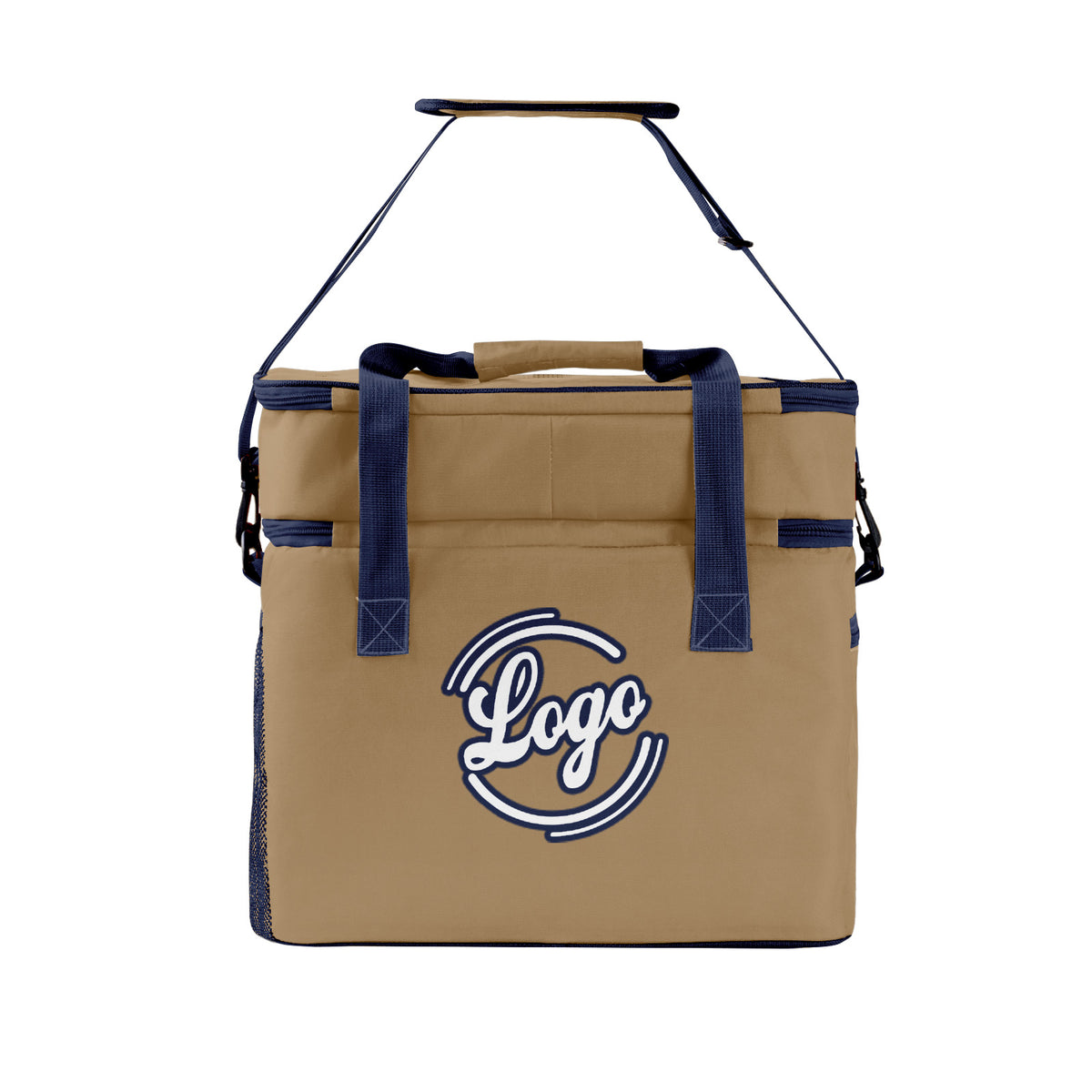 Maßgeschickerte Braun Blau vollflächig bedruckte isolierte Kühltasche mit Doppelwand Wasserdichte 600D Oxford Picknick-Tragetasche für Teamevents & Outdoor-Grillen