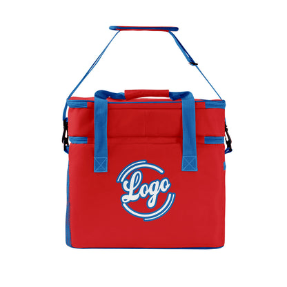 Maßgeschickerte Rot Blau vollflächig bedruckte isolierte Kühltasche mit Doppelwand Wasserdichte 600D Oxford Picknick-Tragetasche für Teamevents & Outdoor-Grillen