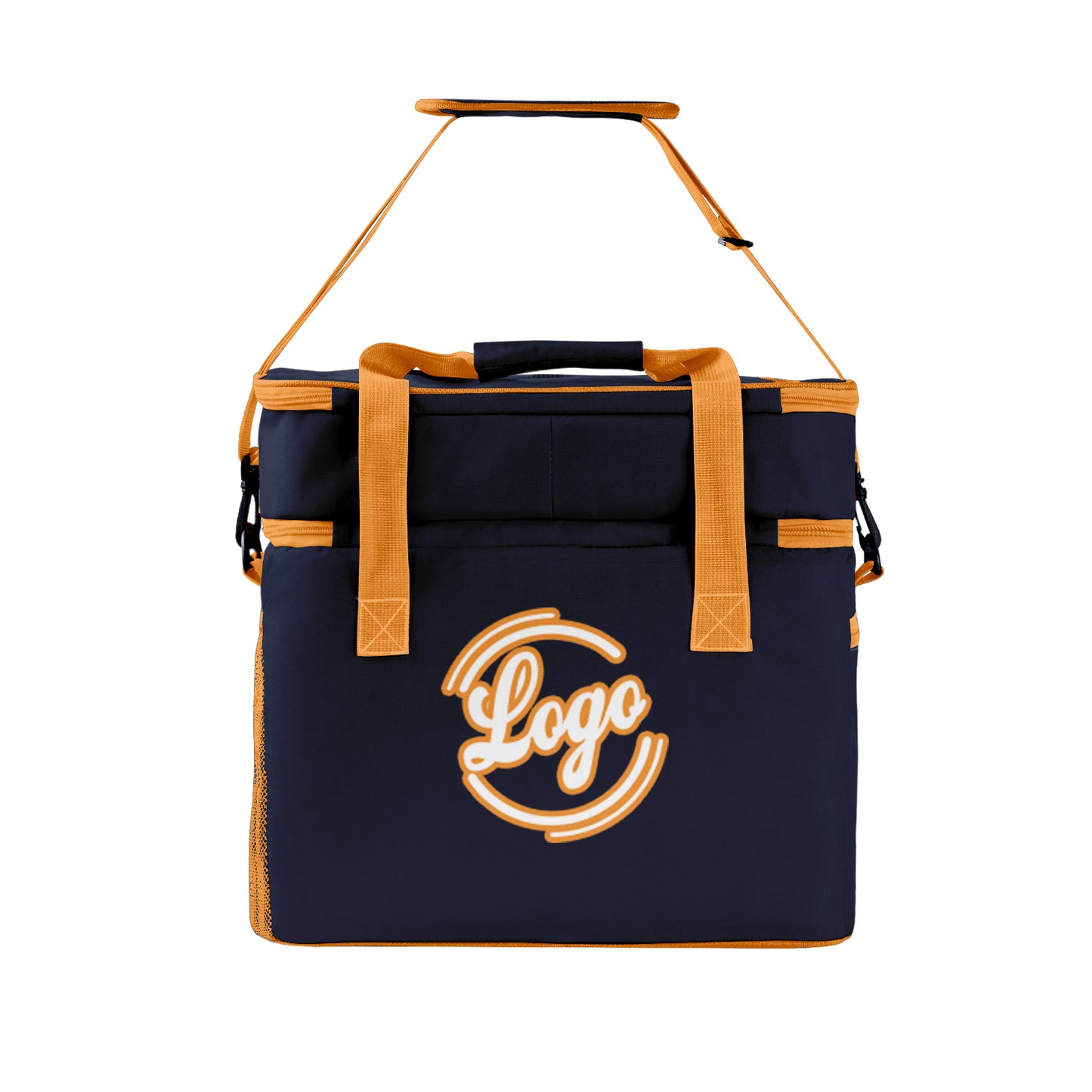 Maßgeschickerte Marine Orange vollflächig bedruckte isolierte Kühltasche mit Doppelwand Wasserdichte 600D Oxford Picknick-Tragetasche für Teamevents & Outdoor-Grillen