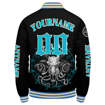 Maßgeschneiderte Hellblau Letterman Varsity Jacket Individuelle Stickerei Druck nach Ihrem Wunsch