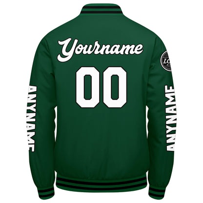 Maßgeschneiderte Grün Schwarz Weiß Letterman Varsity Jacket Individuelle Stickerei Druck nach Ihrem Wunsch