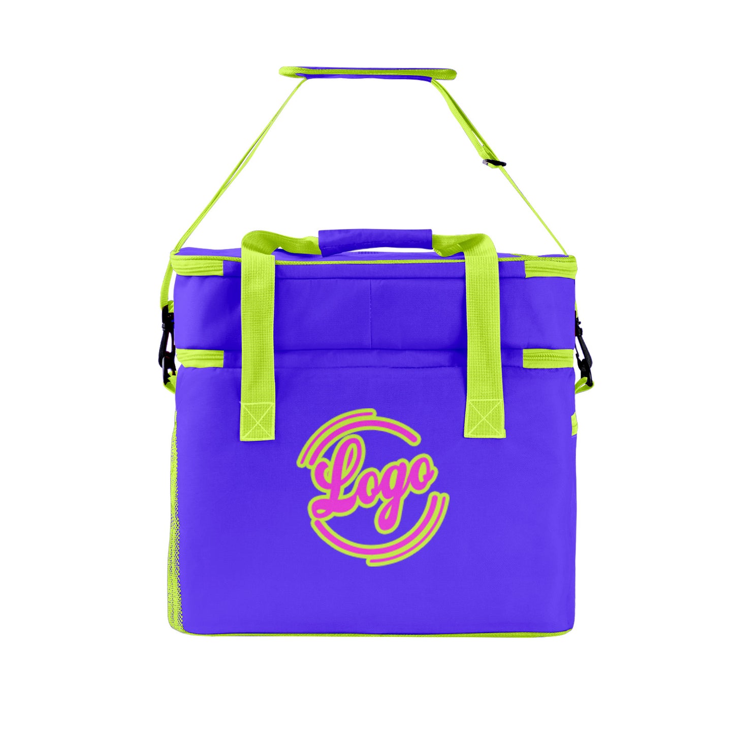 Maßgeschickerte Lila Grün vollflächig bedruckte isolierte Kühltasche mit Doppelwand Wasserdichte 600D Oxford Picknick-Tragetasche für Teamevents & Outdoor-Grillen