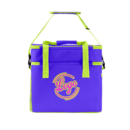 Maßgeschickerte Lila Grün vollflächig bedruckte isolierte Kühltasche mit Doppelwand Wasserdichte 600D Oxford Picknick-Tragetasche für Teamevents & Outdoor-Grillen