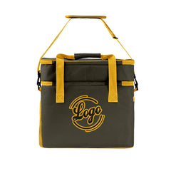 Maßgeschickerte Dunkelgrün Gelb vollflächig bedruckte isolierte Kühltasche mit Doppelwand Wasserdichte 600D Oxford Picknick-Tragetasche für Teamevents & Outdoor-Grillen