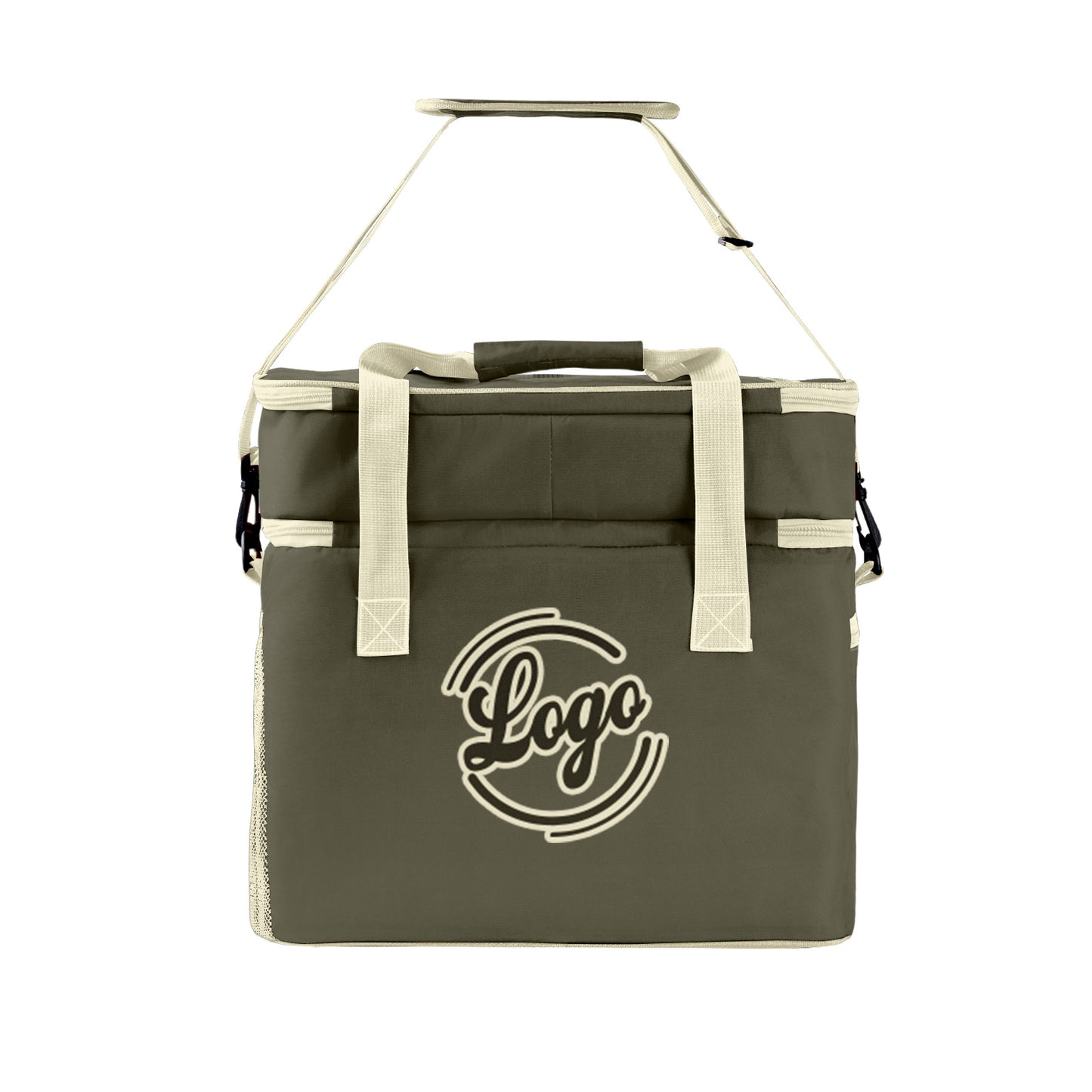 Maßgeschickerte Armee Grün Creme vollflächig bedruckte isolierte Kühltasche mit Doppelwand Wasserdichte 600D Oxford Picknick-Tragetasche für Teamevents & Outdoor-Grillen