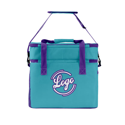 Maßgeschickerte Petrol Lila vollflächig bedruckte isolierte Kühltasche mit Doppelwand Wasserdichte 600D Oxford Picknick-Tragetasche für Teamevents & Outdoor-Grillen