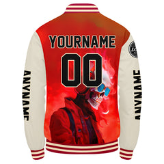 Maßgeschneiderte Rot Creme Letterman Varsity Jacket Individuelle Stickerei Druck nach Ihrem Wunsch