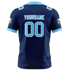 Benutzerdefinierte Marine Blau Fußball Trikots Personalisierter Name Nummer Logo
